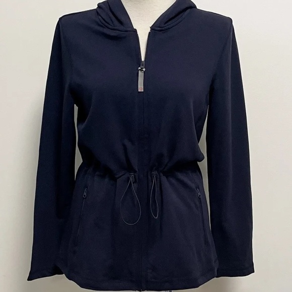 Talbots light weight navy blue full zip up hooded jacket Sz-SP O17 - Picture 3 of 10
